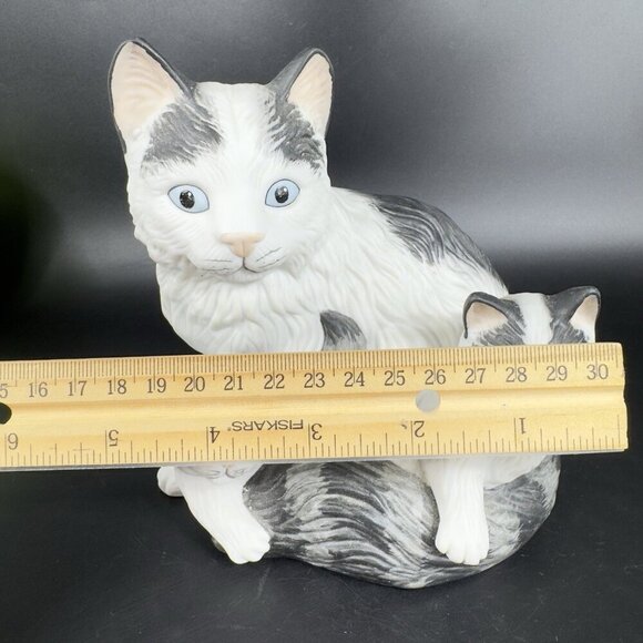 Homco Black White Mother Cat Kitty with Kittens Figurine Large Ceramic Figure - Picture 4 of 10
